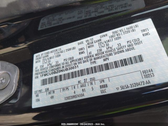 1FMCU0BZ0NUB30031 Ford Escape Se Hybrid