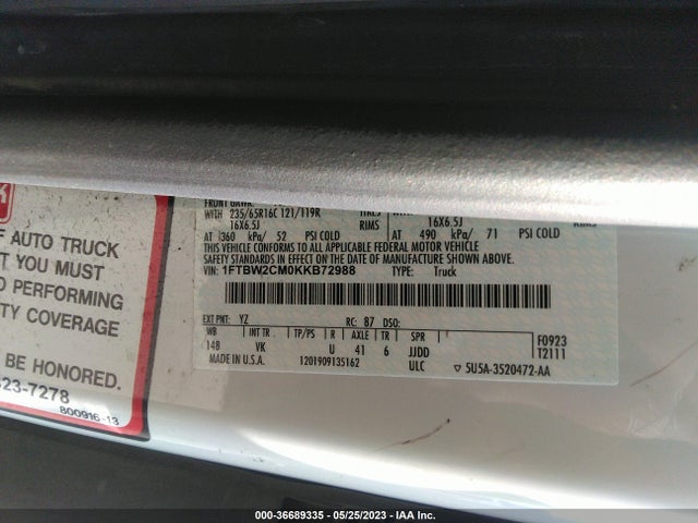 Ford TRANSIT VAN 2019 1FTBW2CM0KKB72988 Image 10