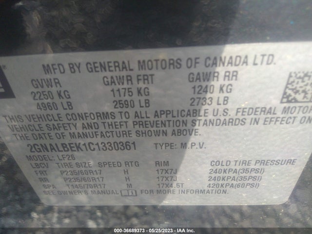 2012 CHEVROLET EQUINOX LS VIN: 2GNALBEK1C1330361