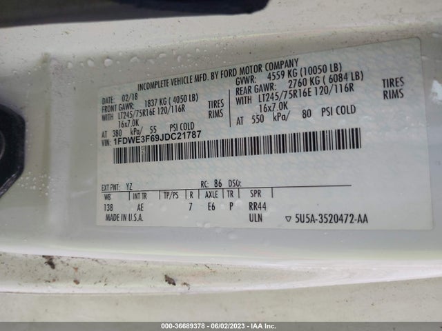 2018 Ford E-350 And Econoline 350, VIN: 1FDWE3F69JDC21787
