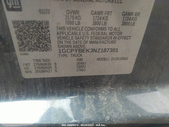 2022 Chevrolet Silverado 1500, VIN: 1GCPYBEK3NZ187301