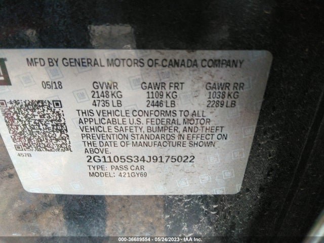 Chevrolet IMPALA LT 2018 2G1105S34J9175022 Image 9