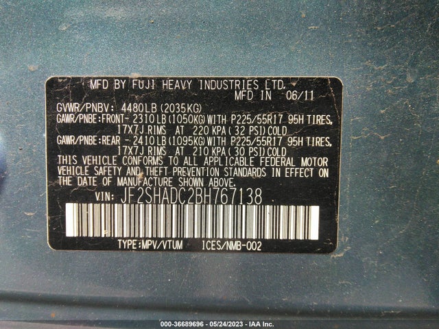 Продажа на аукционе авто 2011 Subaru Forester 2.5x Premium, vin: JF2SHADC2BH767138, номер лота: 36689696