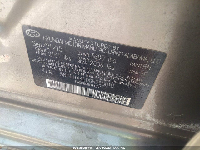 Hyundai ELANTRA SE 2016 5NPDH4AE0GH765010 Image 10