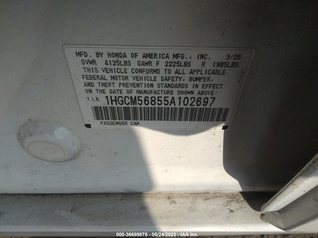 2005 HONDA ACCORD SDN EX-L VIN: 1HGCM56855A102697