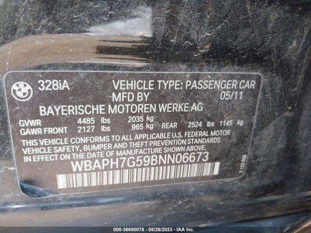 2011 BMW 3 SERIES 328I VIN: WBAPH7G59BNN06673