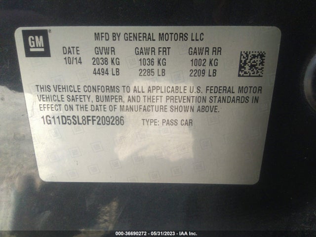 2015 CHEVROLET MALIBU LT VIN: 1G11D5SL8FF209286