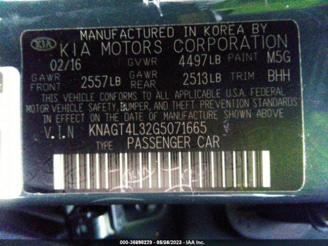 KNAGT4L32G5071665 KIA Optima Lx