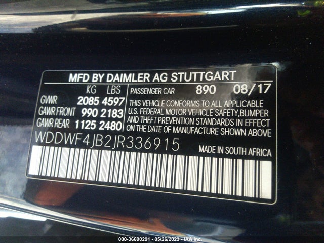 2018 MERCEDES-BENZ C-CLASS C 300 VIN: WDDWF4JB2JR336915