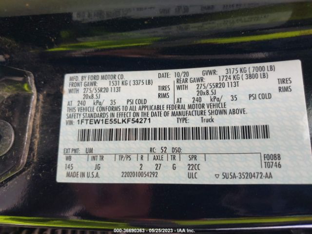 1FTEW1E55LKF54271 Ford F-150 Xl/xlt/lariat