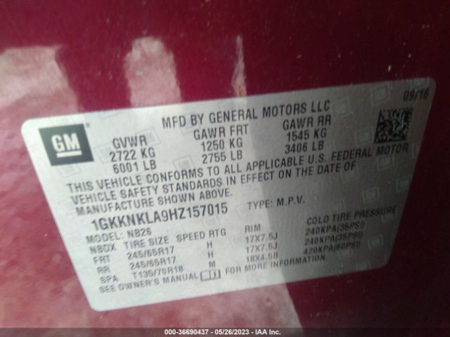 1GKKNKLA9HZ157015 GMC ACADIA SLE