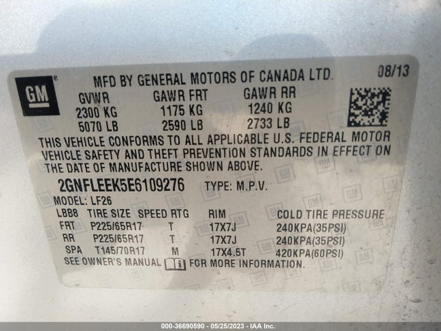 2014 CHEVROLET EQUINOX LS VIN: 2GNFLEEK5E6109276