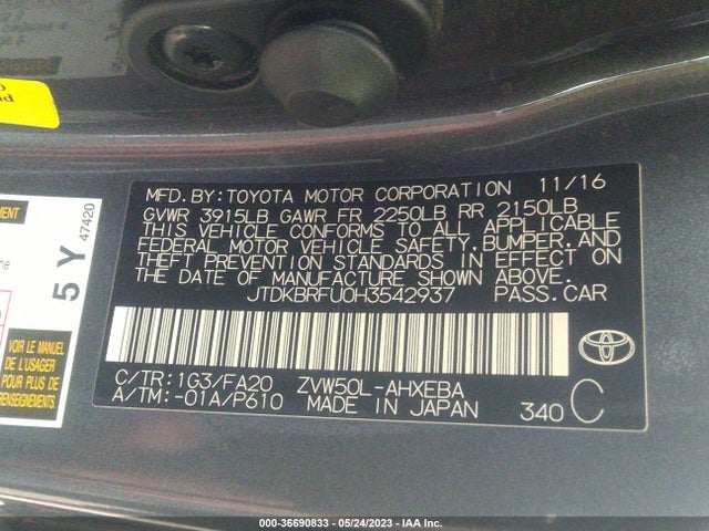 Toyota Prius Two/two Eco/three 2017 JTDKBRFU0H3542937 Image 11