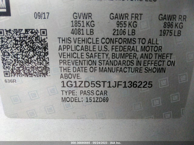 Chevrolet MALIBU LT 2018 1G1ZD5ST1JF136225 Image 10