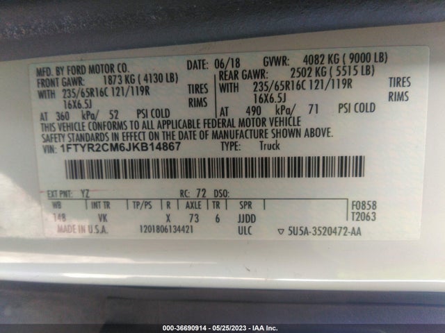 Ford TRANSIT VAN 2018 1FTYR2CM6JKB14867 Image 9