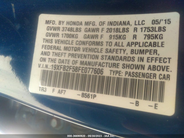 Honda Civic Sedan Lx 2015 19XFB2F58FE077606 Image 9