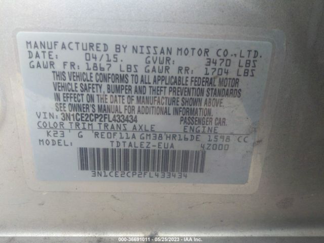 3N1CE2CP2FL433434 Nissan Versa Note S/s Plus/sv/sr/sl