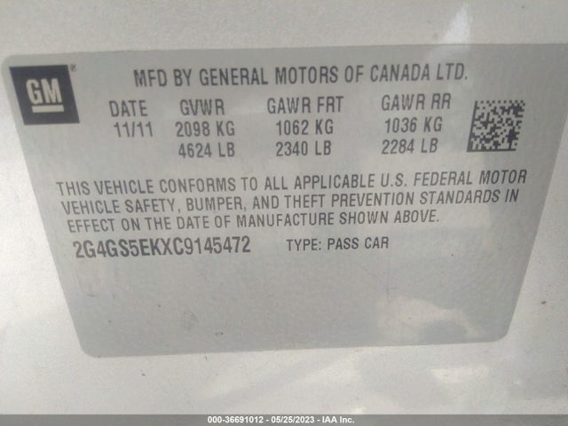 2012 BUICK REGAL PREMIUM 1 VIN: 2G4GS5EKXC9145472
