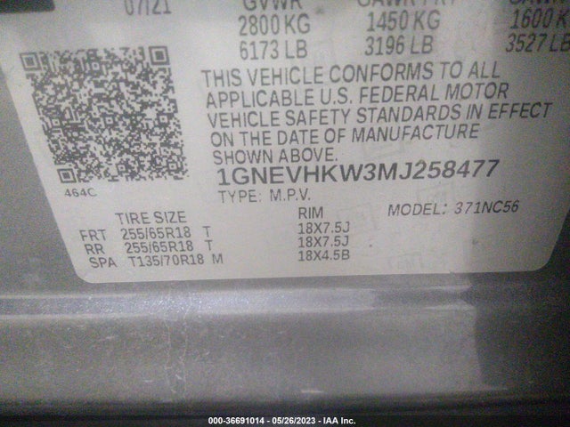 Chevrolet Traverse Lt Leather 2021 1GNEVHKW3MJ258477 Image 9