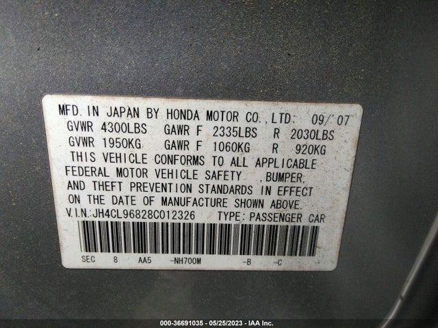 2008 ACURA TSX VIN: JH4CL96828C012326