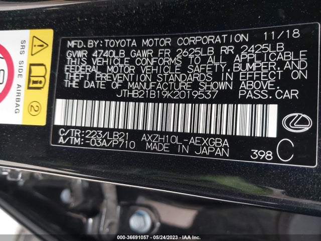 JTHB21B19K2019537 Lexus Es Es 300h