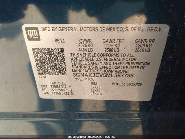 Chevrolet EQUINOX LT 2021 3GNAXJEV5ML387736 Image 9