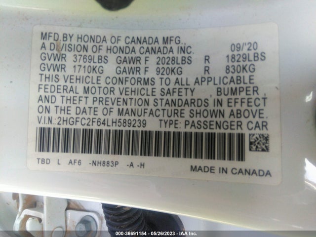 Honda Civic Sedan Lx 2020 2HGFC2F64LH589239 Image 9