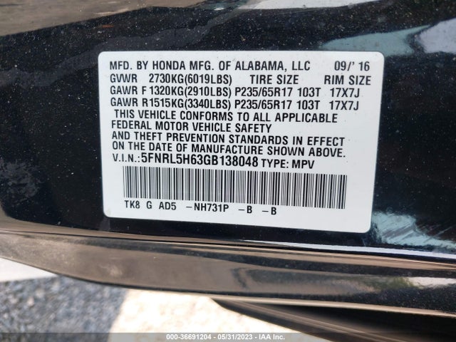 Honda Odyssey Ex-l 2016 5FNRL5H63GB138048 Image 10