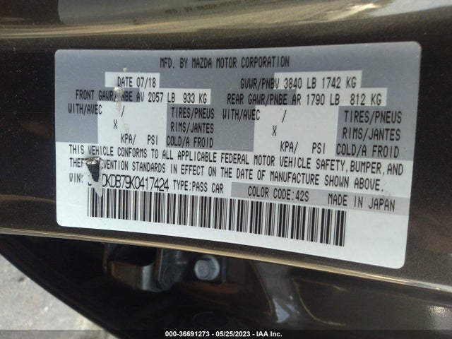 2019 MAZDA CX-3 SPORT VIN: JM1DKDB79K0417424
