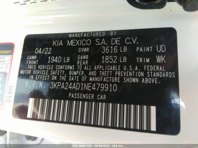 3KPA24AD1NE479910 KIA RIO LX