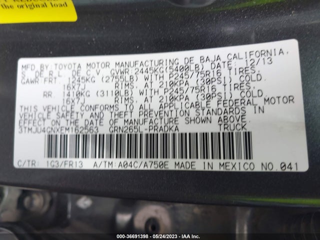 Toyota Tacoma Prerunner 2014 3TMJU4GNXEM162563 Image 10