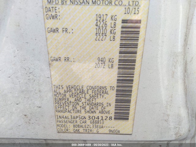 Nissan ALTIMA 2.5 2016 1N4AL3AP5GN304128 Image 9
