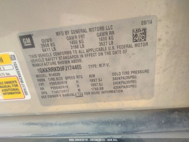 1GKKRRKD9FJ174465 GMC ACADIA SLT