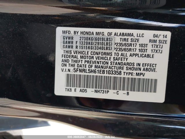 Honda Odyssey Ex-l 2014 5FNRL5H61EB103358 Image 9