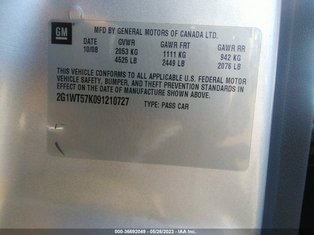 2009 CHEVROLET IMPALA 3.5L LT VIN: 2G1WT57K091210727
