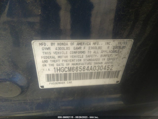 2004 HONDA ACCORD SDN EX VIN: 1HGCM66564A030452
