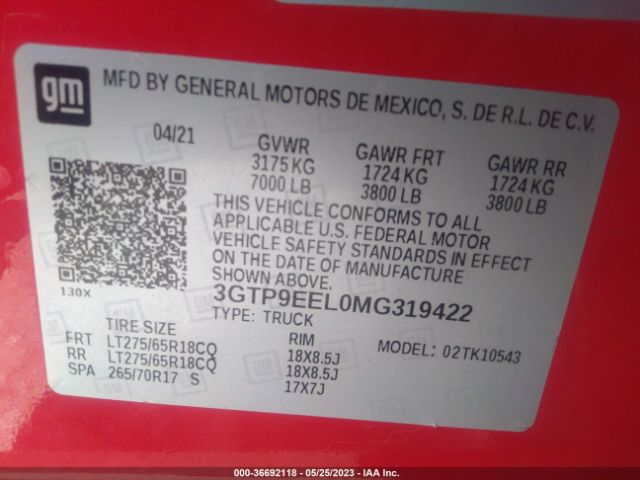 3GTP9EEL0MG319422 GMC Sierra 1500 At4