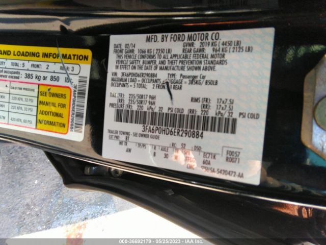 3FA6P0HD6ER290884 Ford FUSION SE