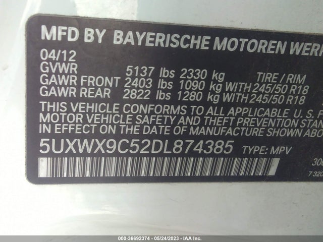 2013 BMW X3 XDRIVE28I VIN: 5UXWX9C52DL874385