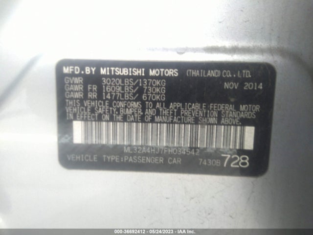 ML32A4HJ7FH034542 Mitsubishi Mirage Es/rf