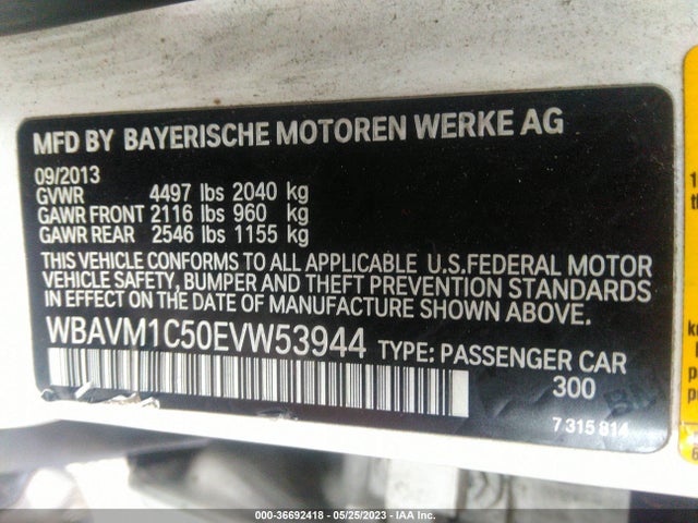 2014 BMW X1 SDRIVE28I VIN: WBAVM1C50EVW53944