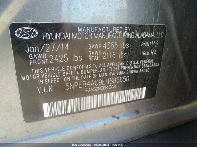 Hyundai SONATA GLS 2014 5NPEB4AC9EH885650 Image 9