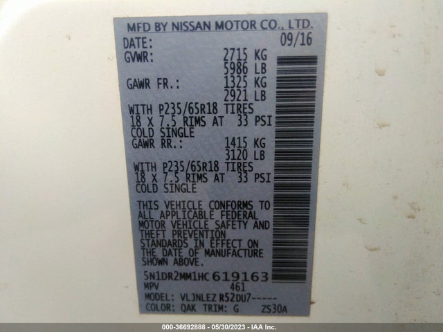 Nissan Pathfinder Sv 2017 5N1DR2MM1HC619163 Image 9