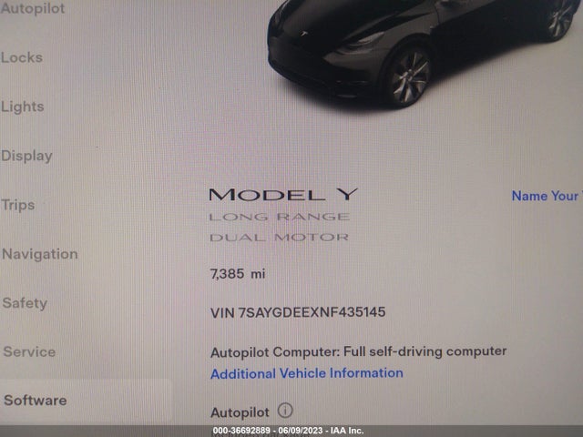 2022 TESLA MODEL Y LONG RANGE VIN: 7SAYGDEEXNF435145