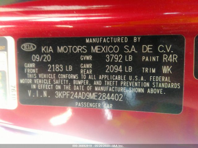 3KPF24AD9ME284402 KIA Forte Lxs