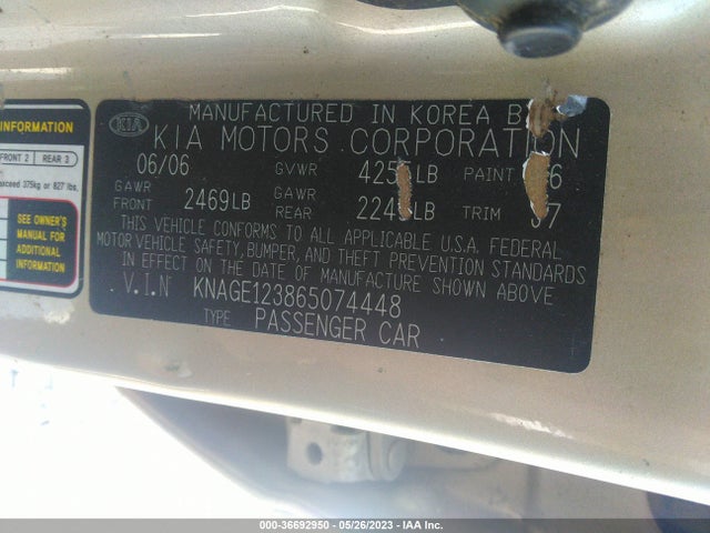 2006 KIA OPTIMA LX/EX VIN: KNAGE123865074448