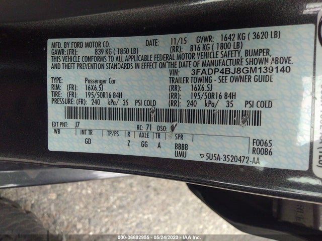 Ford FIESTA SE 2016 3FADP4BJ8GM139140 Image 10
