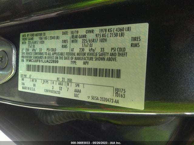 Ford ESCAPE S 2020 1FMCU0F61LUA22899 Image 10