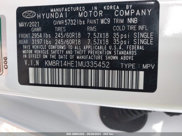 2021 HYUNDAI PALISADE SE VIN: KM8R14HE1MU335452