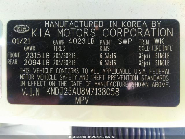 KNDJ23AU8M7138058 KIA SOUL S